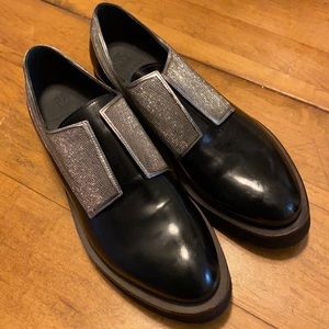 brunello cucinelli women’s size 40(9.5) black leather derby’s slip on